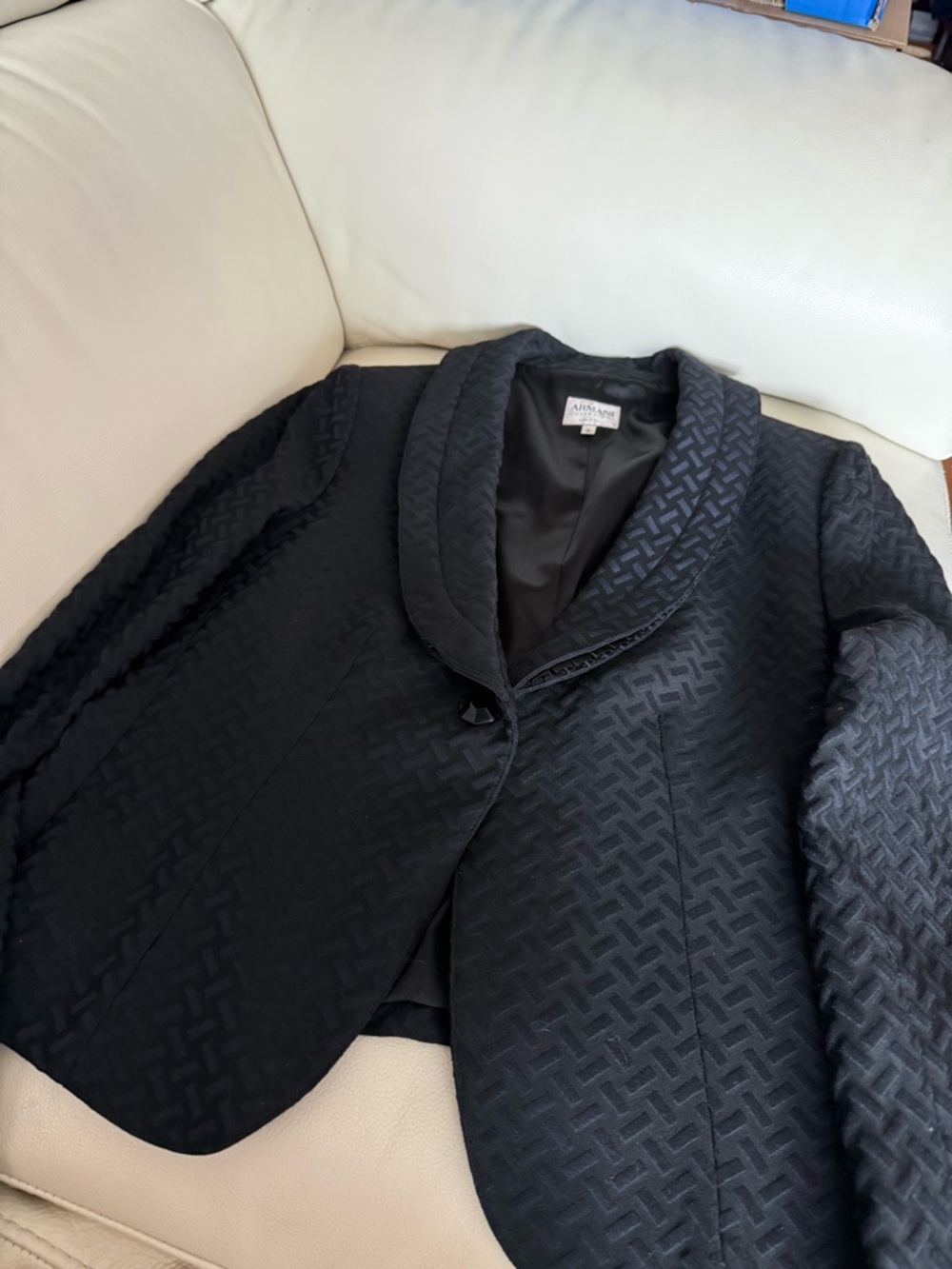Armani Collezioni Black Textured Shawl Collar Blazer - Picture 3 of 7